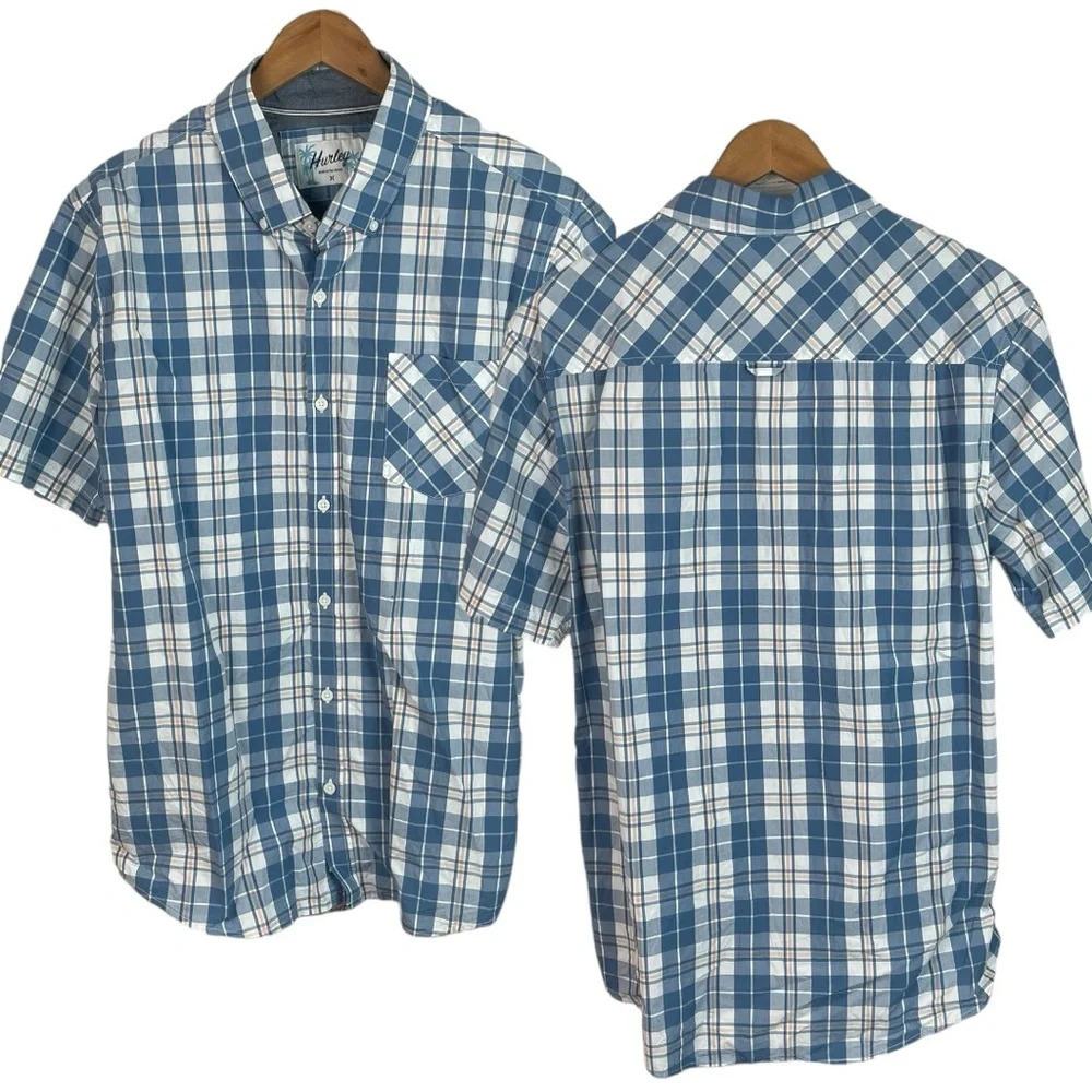 Bf1217 Mens Hurley Surfer Brand Plaid Pocket Button Down Shirt L